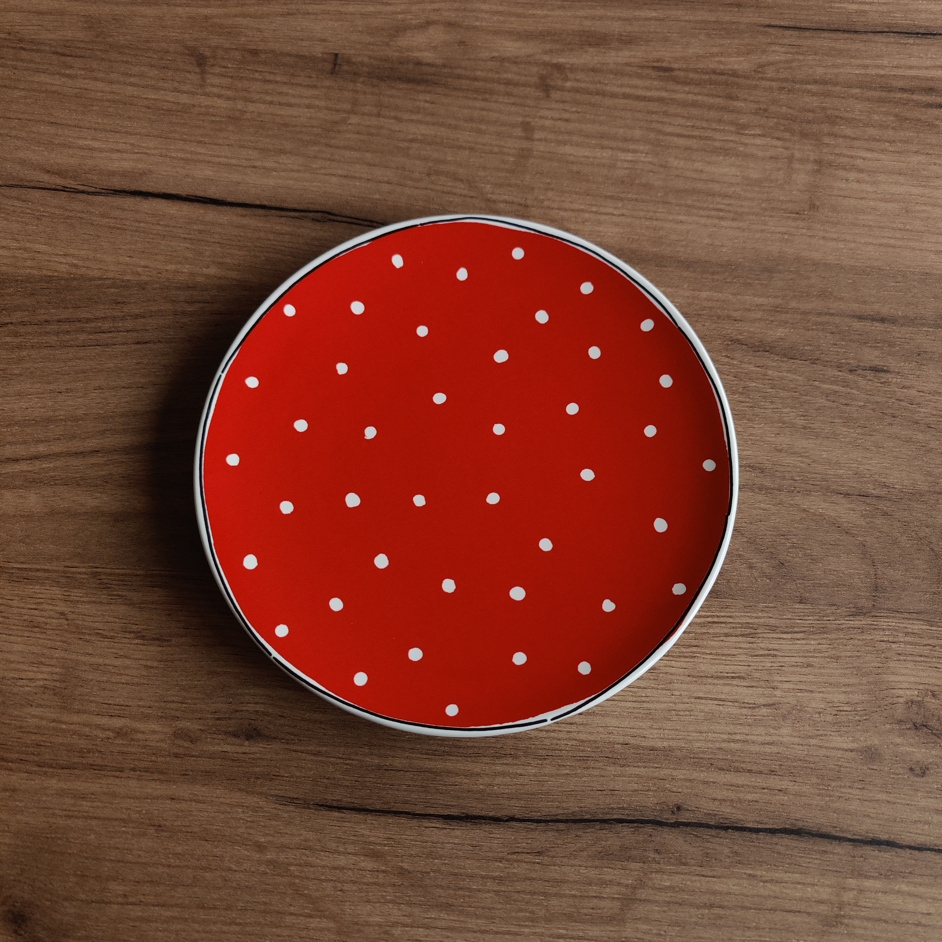 Bord 18cm - Rood met witte stippen